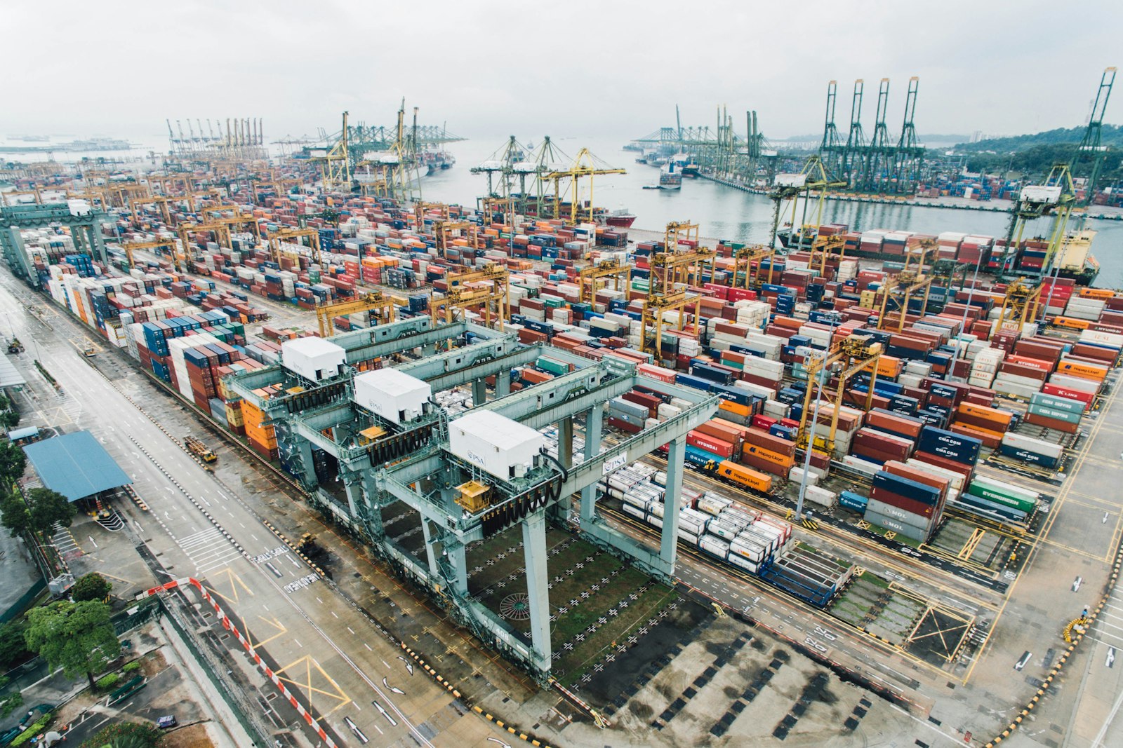 International shipping port with cargo containers